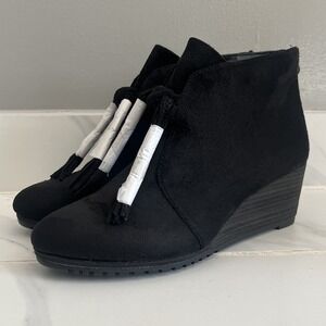 Dr Scholl's Classify Fringe Ankle Booties Faux Suede Zip Black Lightweight 6 NEW